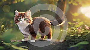 Nature\'s Cutest Explorer: Chibi Pet Closeup in Verdant Surroundings