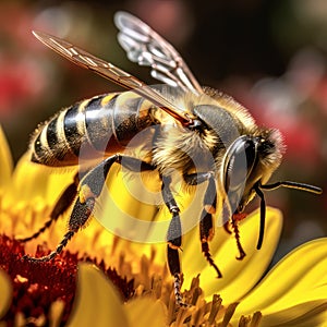 Nature\'s Delicate Dance: Close-Up Encounter of a Bee on a Flower