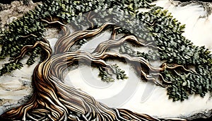 Nature\'s Embrace: A Tree\'s Curves and Contours, Ansel Adams Inspired, Made with Generative AI