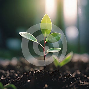 Nature\'s Fresh Growth: Blossoming Tree Seedling in Macro Close-up Outdoors