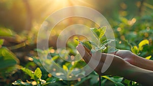 Nature\'s Gift: A Green Plant Held in Hands, Symbolizing Ecology and Nature on a Beautiful Background