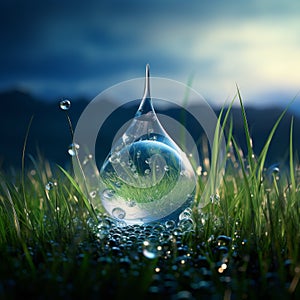 Nature\'s Glistening Jewel: A Dewdrop on Sun-Kissed Grass