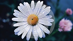 Nature\'s Glistening Jewel: A Rain-Kissed Daisy in the Garden