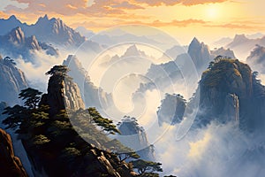 nature\'s grandeur with this canvas painting, featuring mountain peaks in a landscape of awe-inspiring beauty.