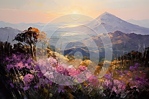 nature\'s grandeur with this canvas painting, featuring mountain peaks in a landscape of awe-inspiring beauty.