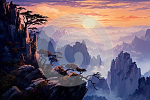 nature\'s grandeur with this canvas painting, featuring mountain peaks in a landscape of awe-inspiring beauty.