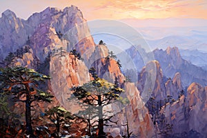 nature\'s grandeur with this canvas painting, featuring mountain peaks in a landscape of awe-inspiring beauty.