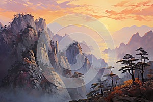 nature\'s grandeur with this canvas painting, featuring mountain peaks in a landscape of awe-inspiring beauty.