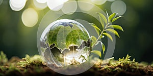 Nature& x27;s Green Sphere: A Hopeful Hand Holding the Earth& x27;s Crystalline Globe, Symbolizing Environmental Growth