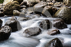 Nature\'s Harmony: Slow Shutter Speed Photos of Water Flowing Among the Rocks