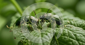 Nature's intricate dance - two bugs in harmony on a leafy stage