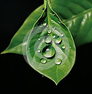 Nature\'s Jewel: A Glistening Drop of Water on a Leaf in a Stunning Photo