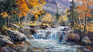 Nature\'s Masterpiece: A Serene Stream in the Vibrant Forest of Rocky Mountains