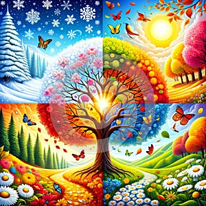 Nature\'s Palette: A Vibrant Four Seasons Cycle