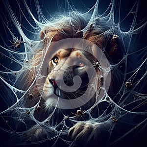 Nature\'s Paradox: The Lion Trapped by the Mighty Spider. photo