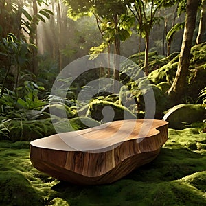 Nature\'s Showcase: Product Display in Lush Jungle Setting. photo