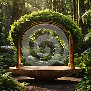 Nature\'s Showcase: Product Display in Lush Jungle Setting. photo