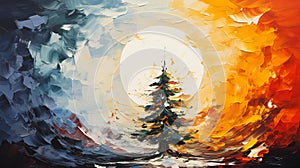 Nature\'s Symphony: A Vibrant Pine Landscape with Sun, Moon, and