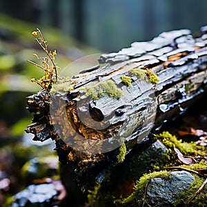 Nature\'s vibrant green moss envelops an aged log