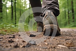 Nature\'s workout, Close-up of man\'s walking legs on park trail