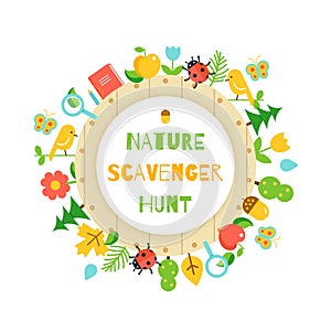 Nature Scavenger Hunt. Kids Game Poster photo