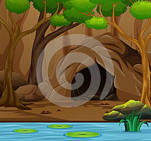 Nature scene background with cave and the swamp
