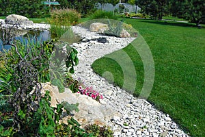 Nature scene of private land outdoor living area.