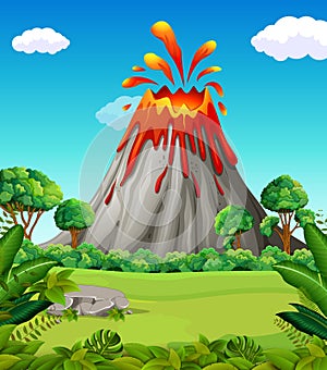 Nature scene of volcano eruption
