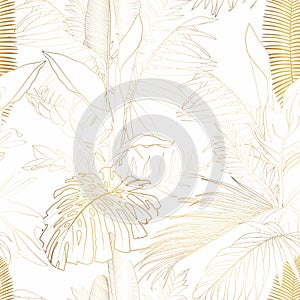 Nature seamless pattern. Hand drawn abstract tropical summer background: fan palm tree leaves in silhouette.
