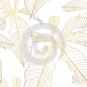 Nature seamless pattern. Hand drawn abstract tropical summer background: palm tree leaves in silhouette, line art.