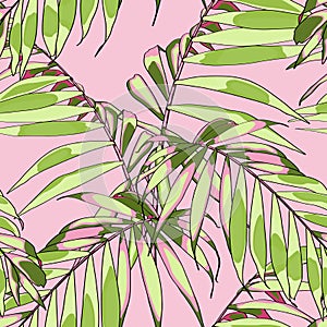 Nature seamless pattern. Hand drawn tropical summer background: