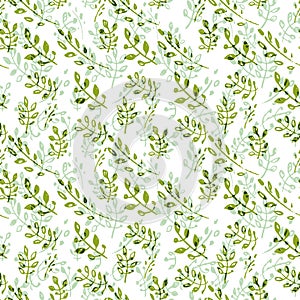 Nature seamless pattern pattern hand drawn green sprigs leaves.