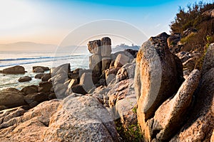 Nature Seascape with Exotic Boulders at Sunrise at Hon Chong Promontory