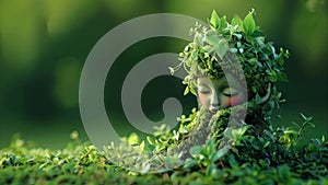 Nature seems to be talking, cute green creature made of leaves