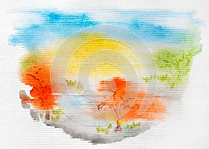 Nature sketch created with watercolor. Color illustration
