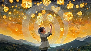 nature sky star starry lantern space festival astronomy night child. Generative AI.