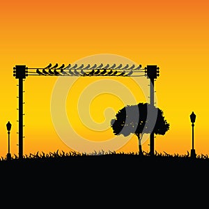 Nature with sparrow and street lights color vector