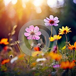 Nature Splendor: Wild Flowers on Summer or Autumn Nature Background, Perfect for Website