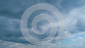 Nature storm cloud in the cloudy sky. Moving rain clouds after bad weather. Time lapse.