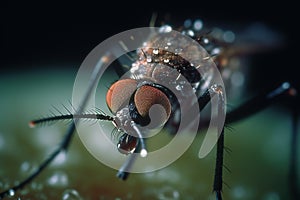 Nature Survivor: Close-up image of a mosquito feeding on a leaf in its natural habitat