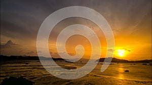 Nature tidal flow of beach with sunrise and beach life