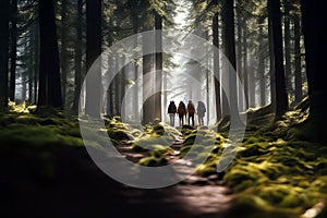 On Nature Trail - Hikers Walking Through Forest, created with Generative AI technology