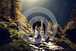 On Nature Trail - Hikers Walking Through Forest, created with Generative AI technology