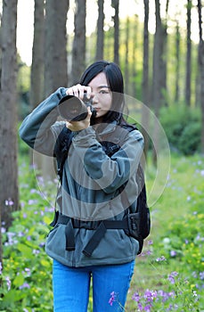 Nature travel photographer woman