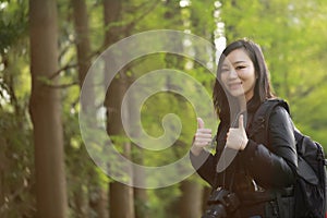 Nature travel photographer woman with Sunshine in spring