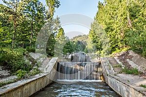 Nature of trees and cascade of river near Medeo in Almaty, Kazakhstan,Asia at summer