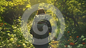 Nature Trekker with Multi-Pocket Backpack in Sunlit Woods - AI generated digital art