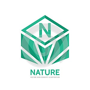 Nature - vector business concept illustration in flat style. Letter N creative sign. Green leaves geometric symbol. Ecology.