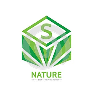 Nature - vector business concept illustration in flat style. Letter S creative sign. Green leaves geometric symbol. Ecology.
