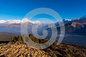 Nature view of Himalayan mountain range at Poon hill view point,Nepal.